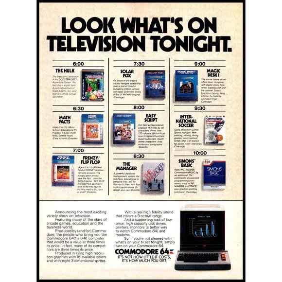 1984 Commodore 64 Personal Computer Vintage Print Ad Programming Wall Art Decor - Picture 1 of 1